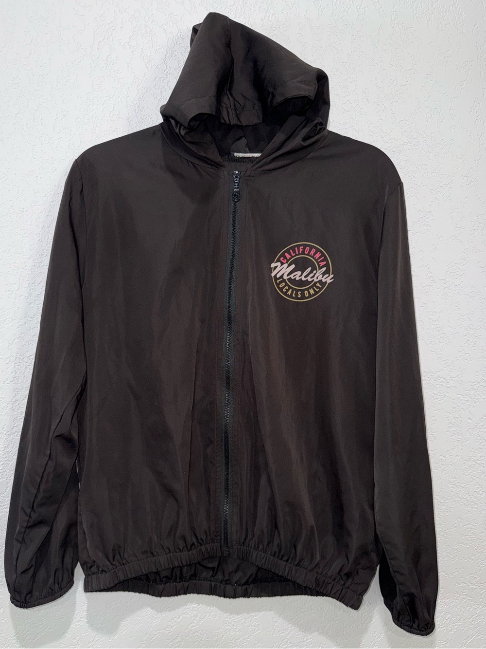 Brandy Melville Malibu California Hooded Windbreaker Jacket - Black